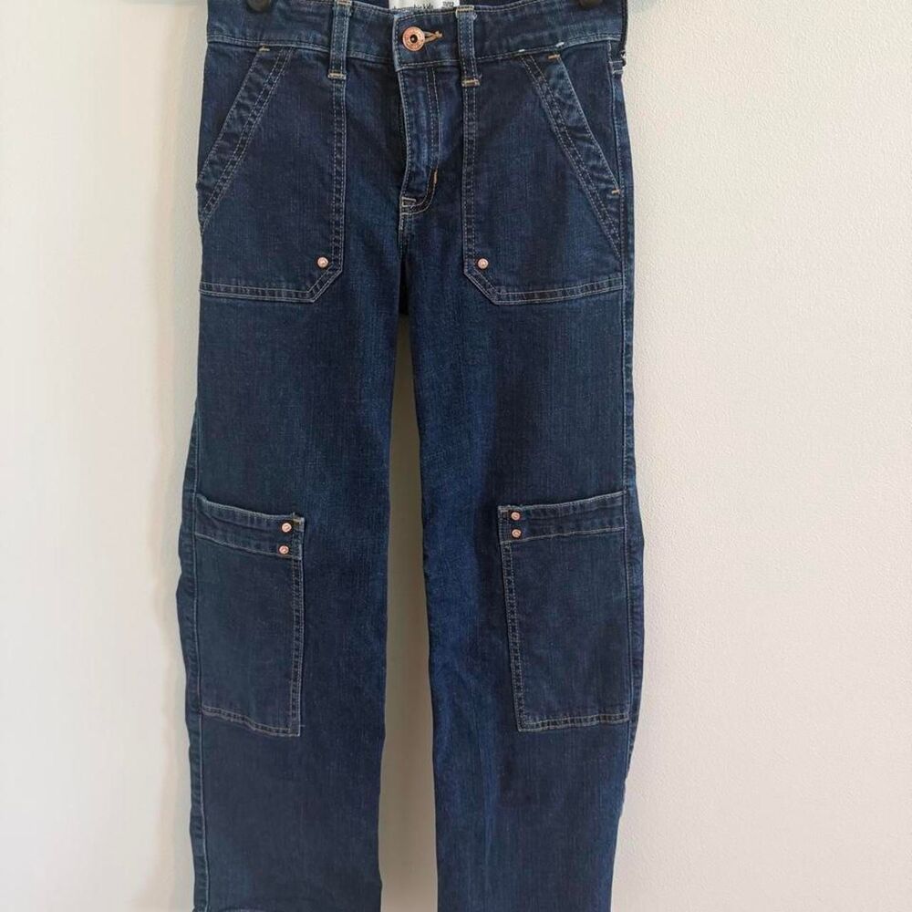Abercrombie Kids Cargo Jeans 11/12 Long Dark Wash High Rise Wide Leg Y2K